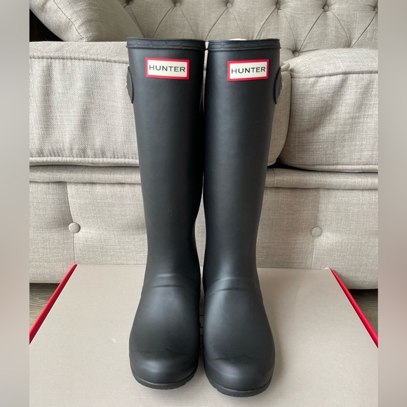 hunter original tour foldable tall rain boots black size 7 - Picture 1 of 4